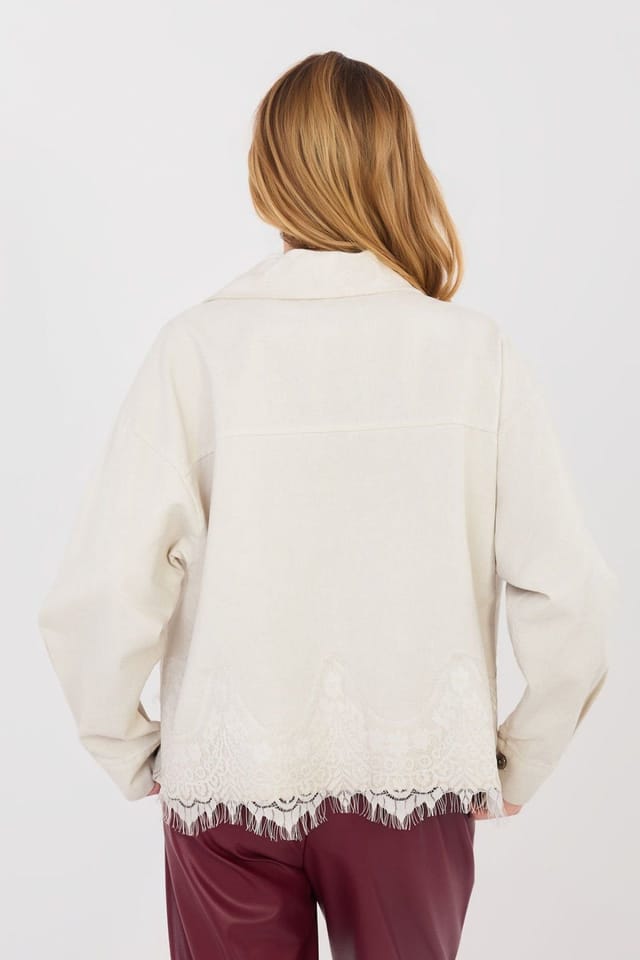 Love Lace Love Lace Women's Cotton Denim Jacket with Lace in Off-White - 3