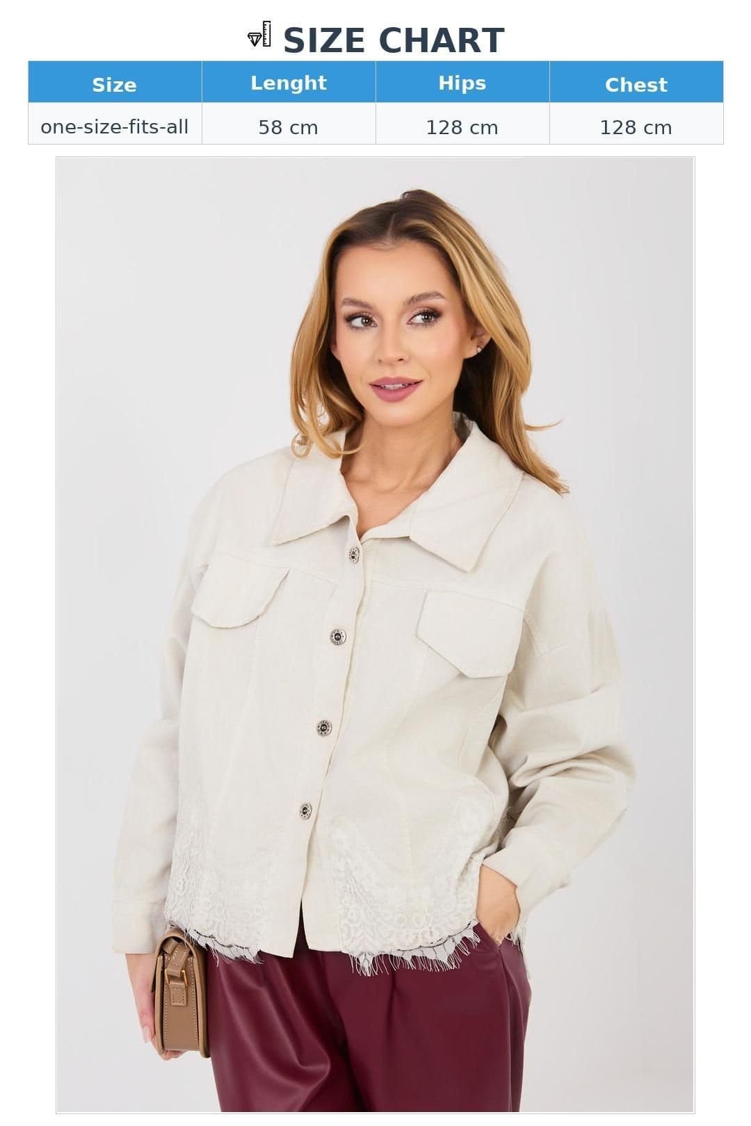 Love Lace Love Lace Women's Cotton Denim Jacket with Lace in Off-White - 4
