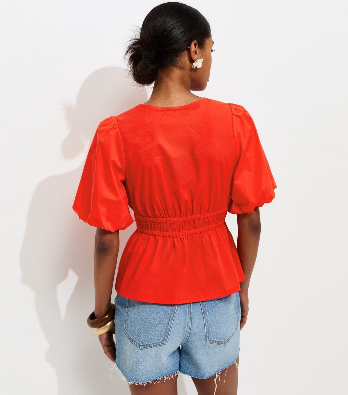 New Look Women's Bright Red Cotton Embroidered Trim Tea Blouse New Look - 4