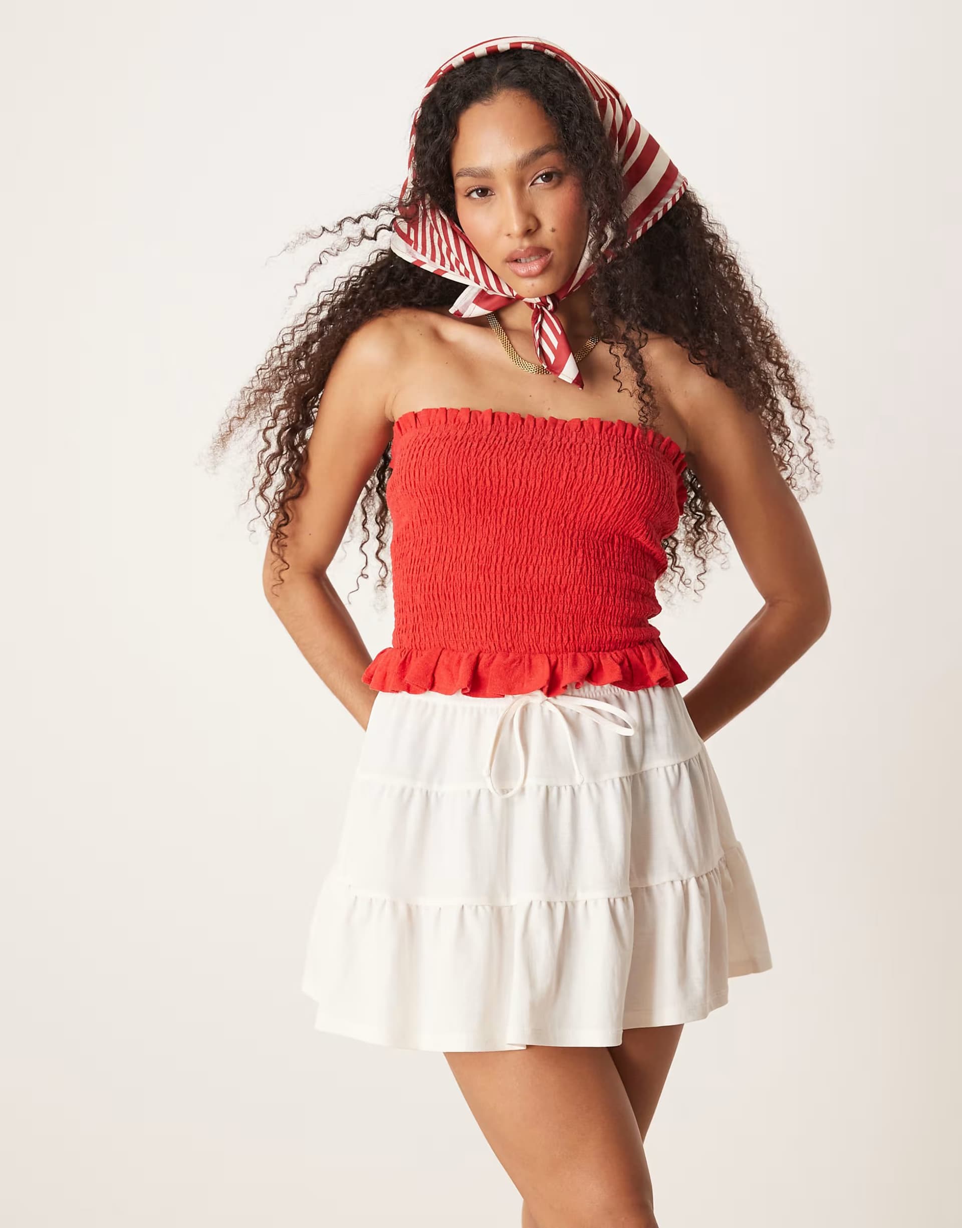ASOS Gina Tricot mini ruffle flippy skirt in cream
