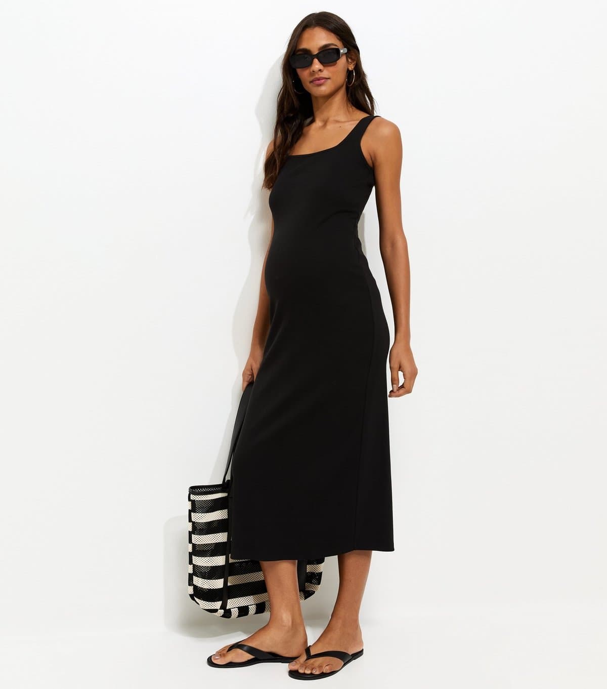 New Look Women's Maternity Black Square Neck Midi Dress New Look