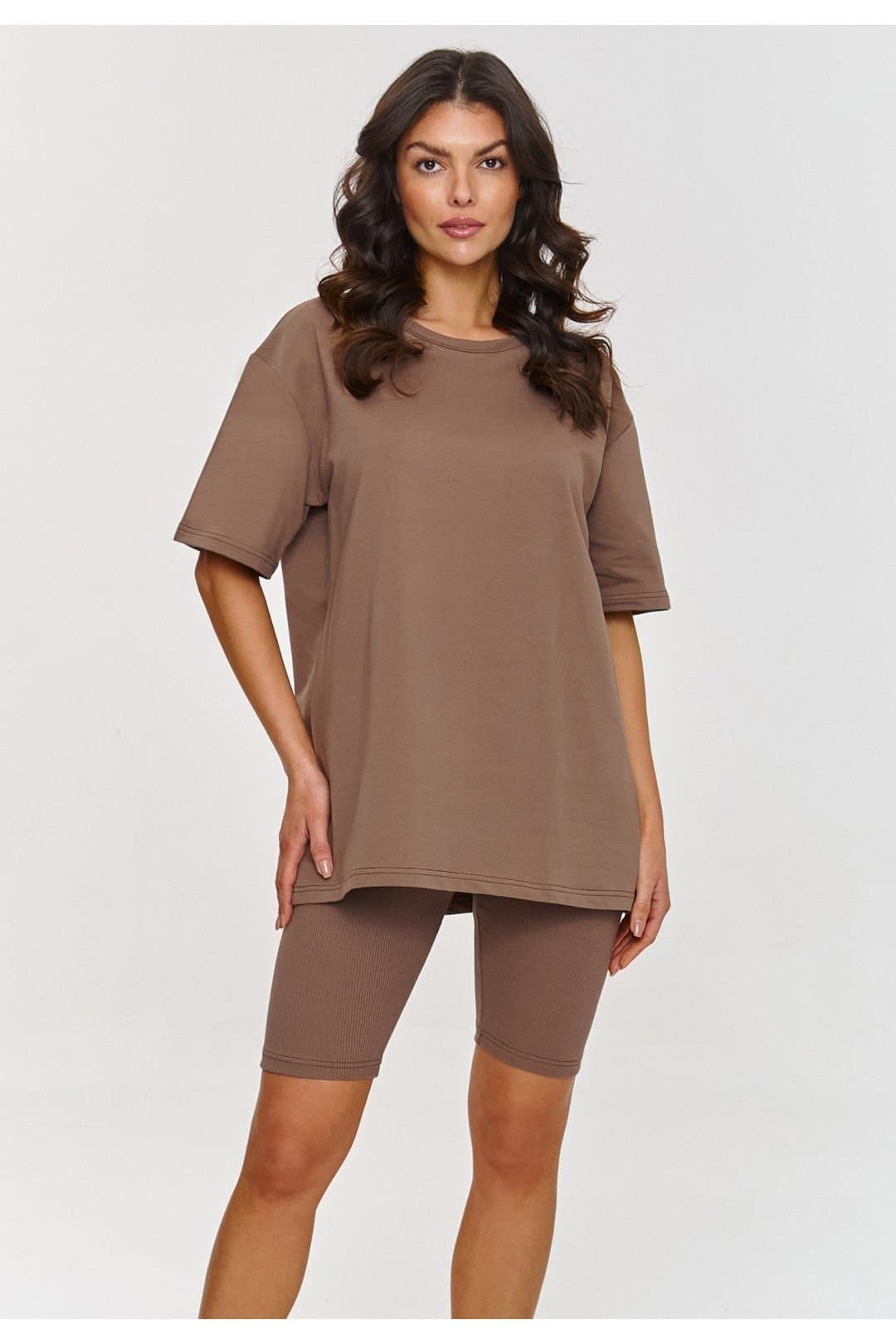 Love Lace Love Lace Women's Cotton Ribbed Turtleneck T-Shirt Set in Brown