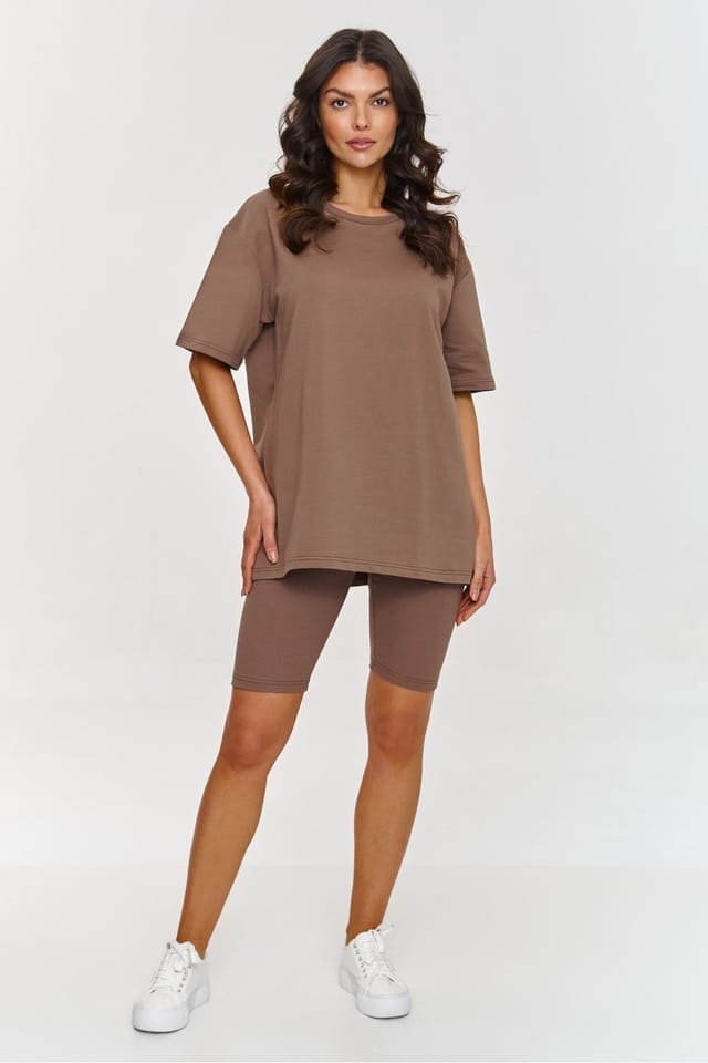 Love Lace Love Lace Women's Cotton Ribbed Turtleneck T-Shirt Set in Brown - 2