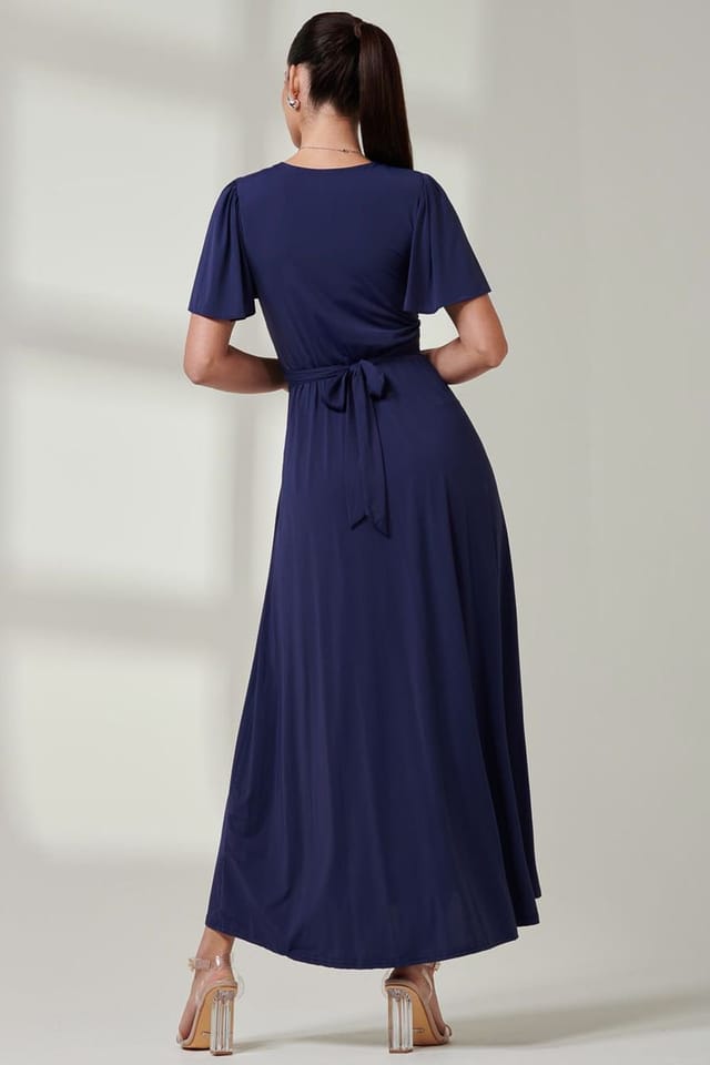 Jolie Moi Jolie Moi Women's Angel Sleeve Super-Smooth Jersey Maxi Dress in Navy - 2