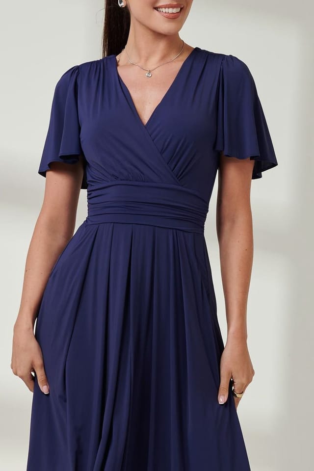 Jolie Moi Jolie Moi Women's Angel Sleeve Super-Smooth Jersey Maxi Dress in Navy - 3