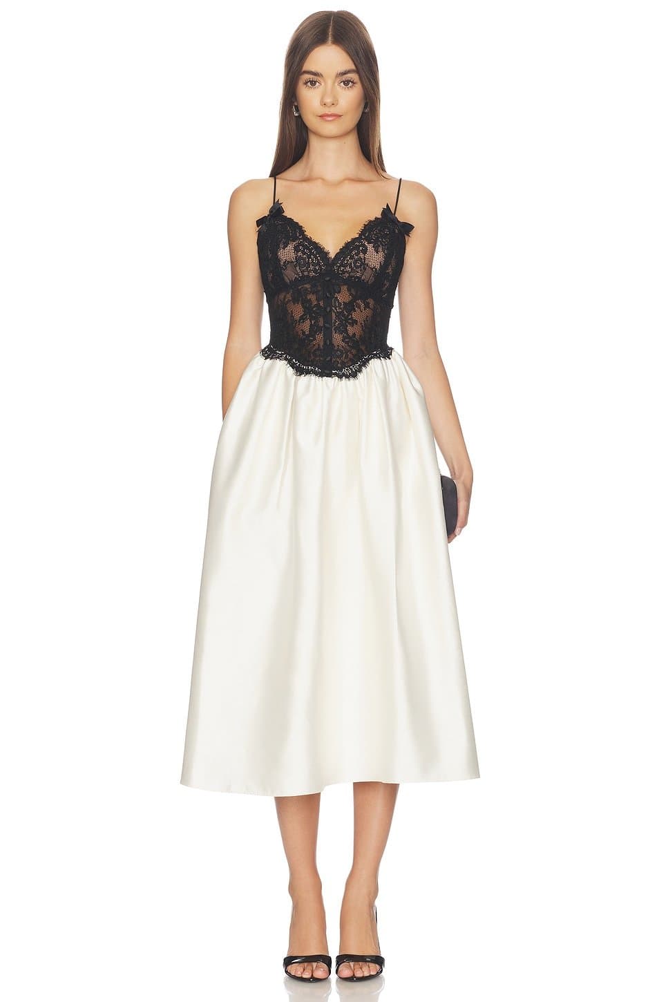 revolve Cream Taffeta Contrast Lace Midi Dress