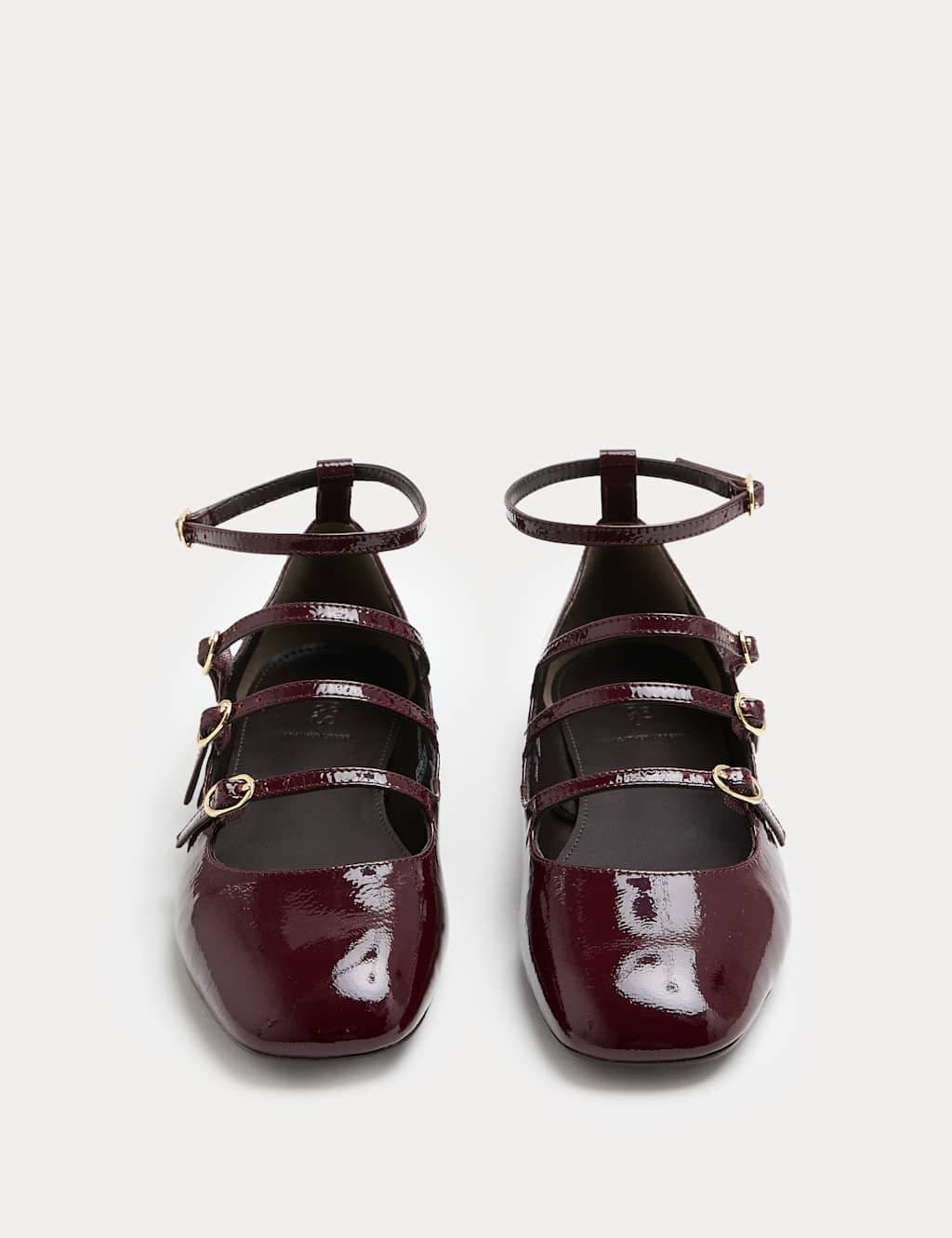 Marks & Spencer M&S Leather Patent Ankle Strap Mary Jane Ballet Pump Burgundy