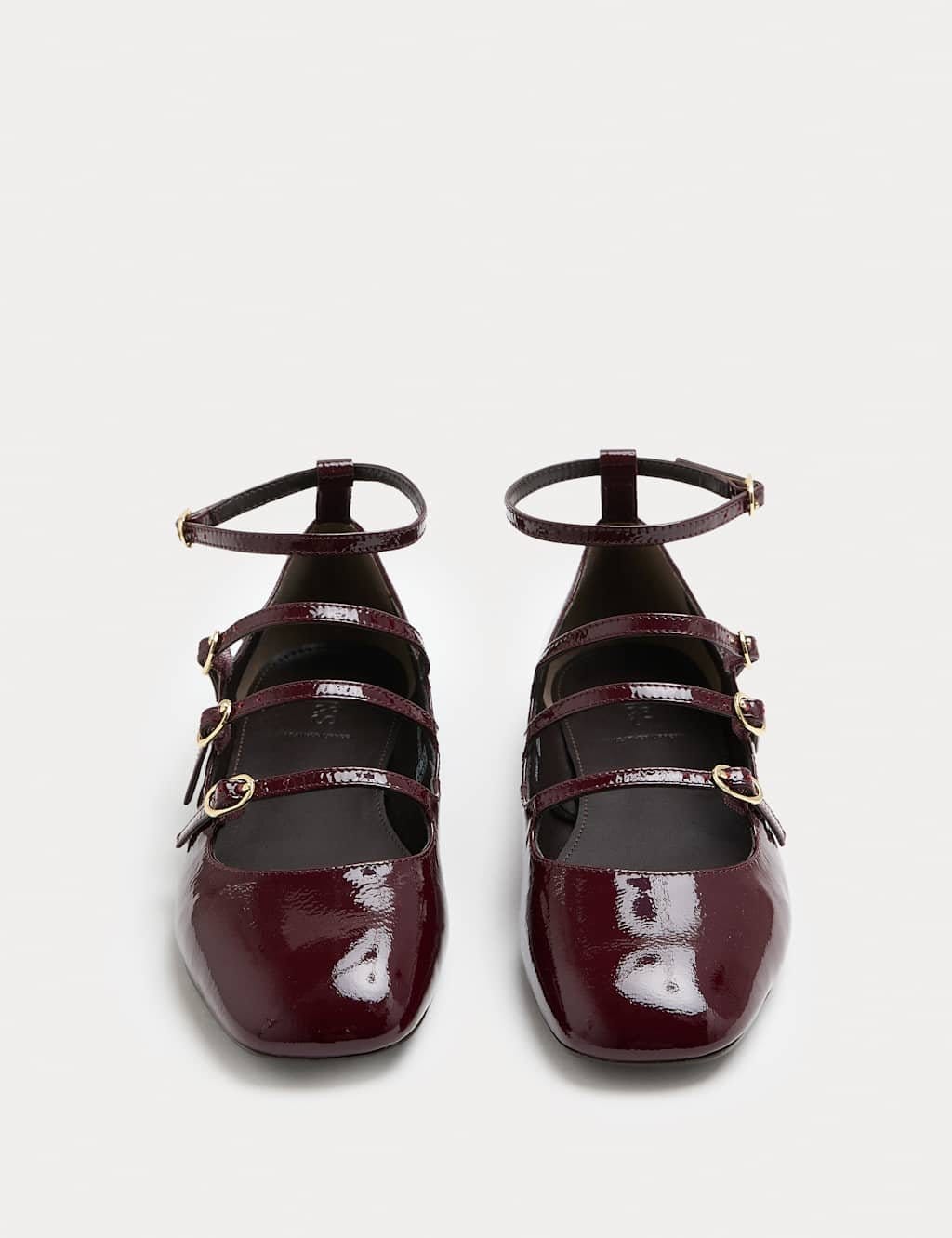 Marks & Spencer M&S Leather Patent Ankle Strap Mary Jane Ballet Pump Burgundy - 1