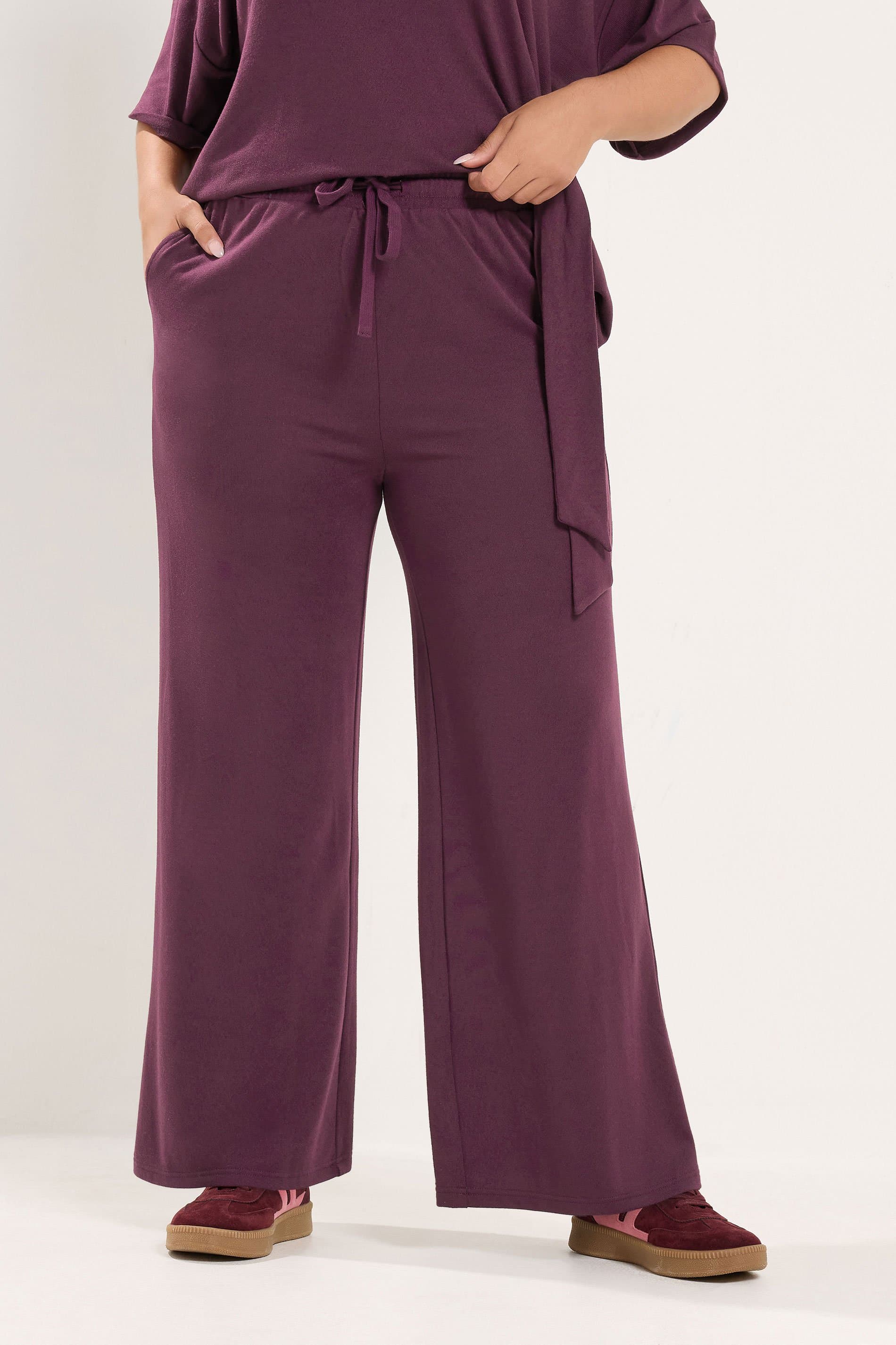 Yours Plus Size Purple Tie Waist Trousers