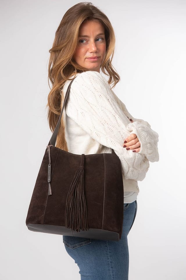 Cultured London Cultured London Women's 'Anitta' Suede Shoulder Bag in Dark Brown - 2