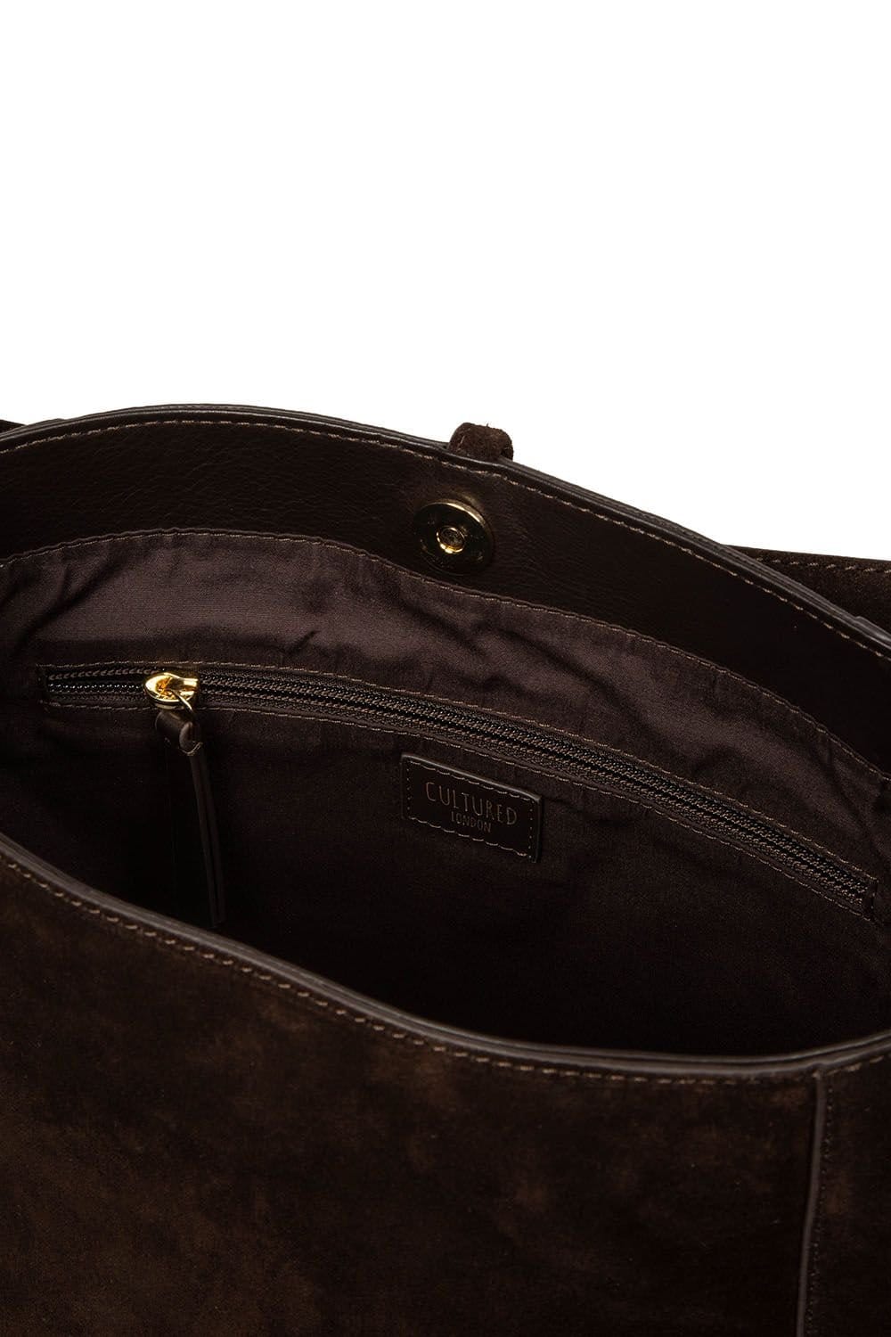 Cultured London Cultured London Women's 'Anitta' Suede Shoulder Bag in Dark Brown - 4
