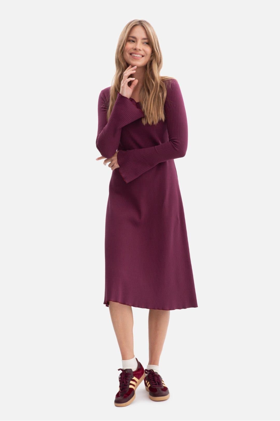 Love Lace Love Lace Women's Soft Ribbed Midi Dress with Wavy Hem Style 218628 in Violet