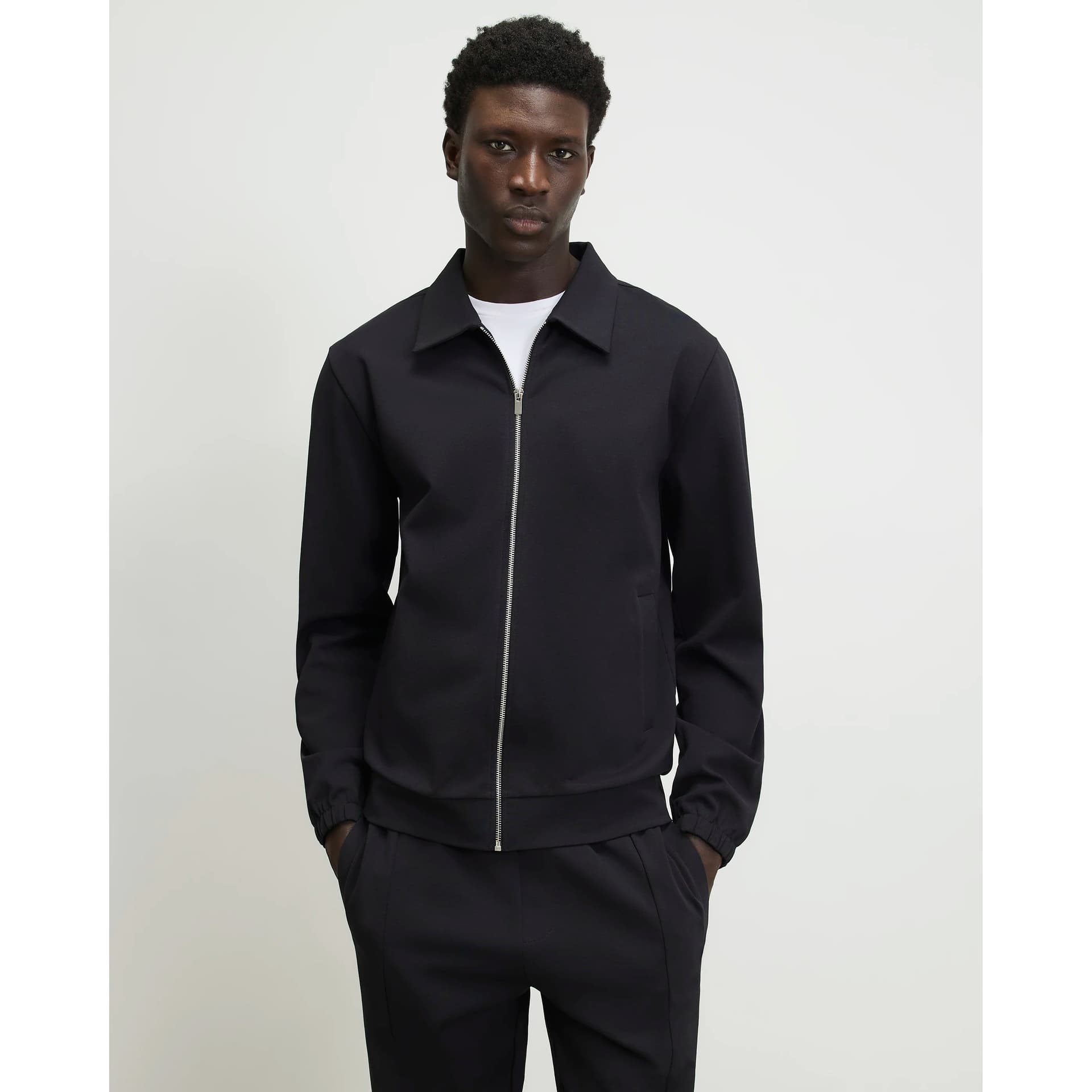 River Island Mens River Island Navy Slim Fit Cotton Long Sleeve Shacket