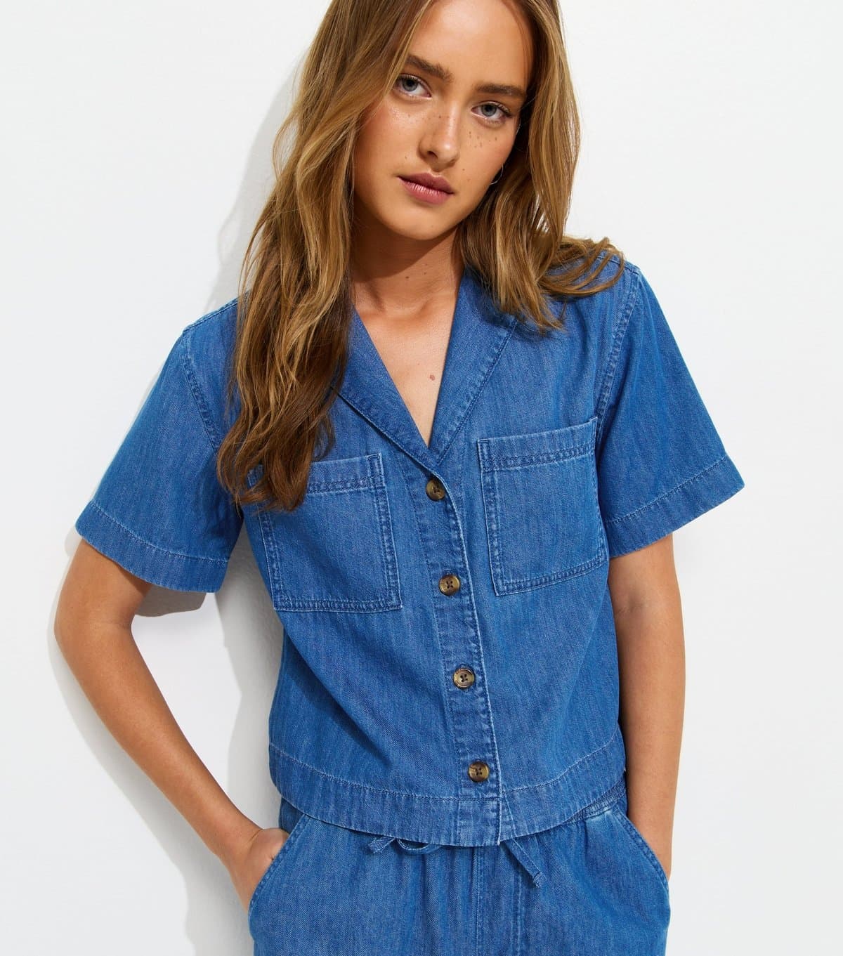 New Look Women's Blue Short Sleeve Boxy Shirt New Look