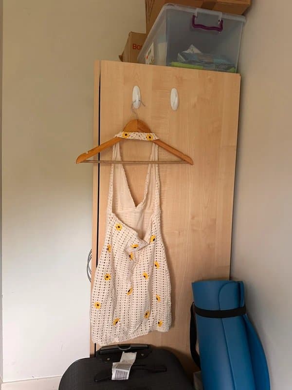 Bershka white sunflower backless halter neck mini dress