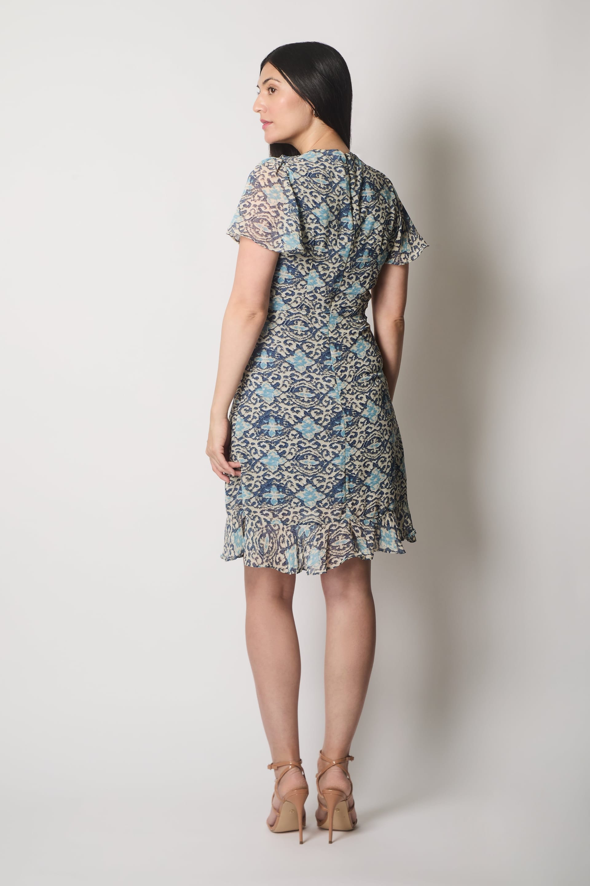 SOLO SOLO Women's Printed Ruffle Wrap Dress in Blue - 4