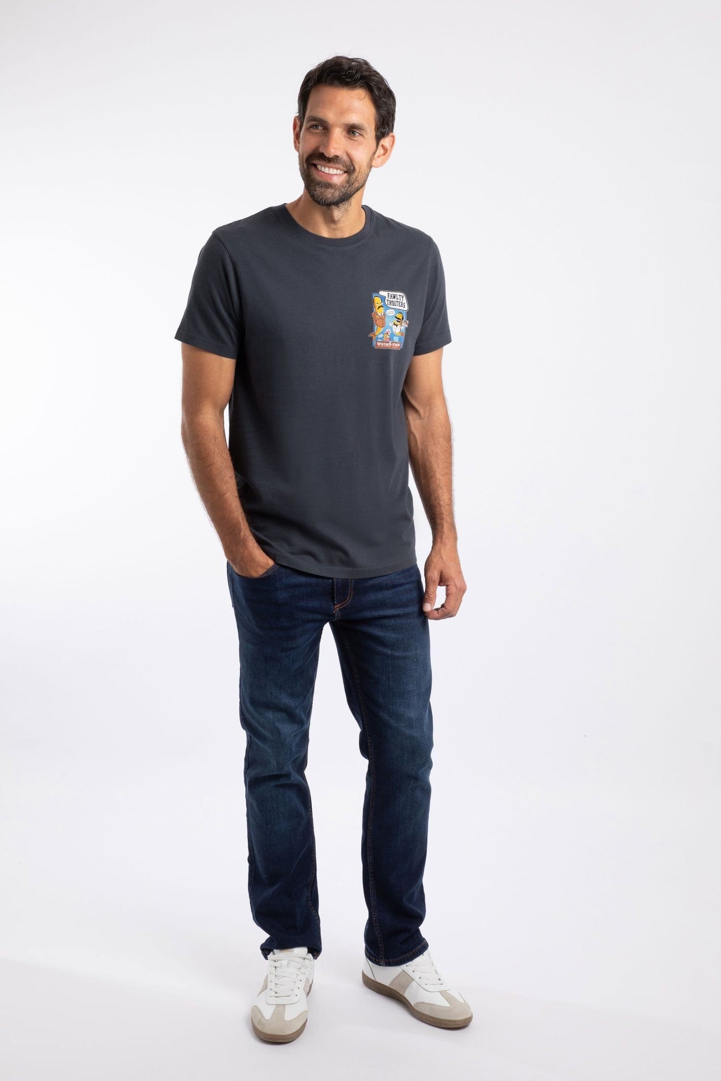 Weird Fish Weird Fish Men's Fawlty Trouters Artist T-Shirt in Navy - 4