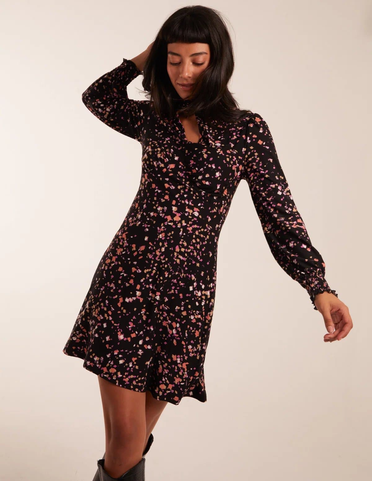 Blue Vanilla High Neck Keyhole Mini Dress