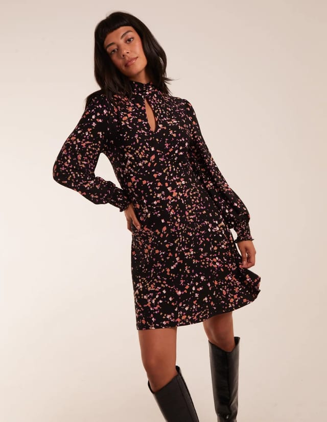 Blue Vanilla High Neck Keyhole Mini Dress - 3