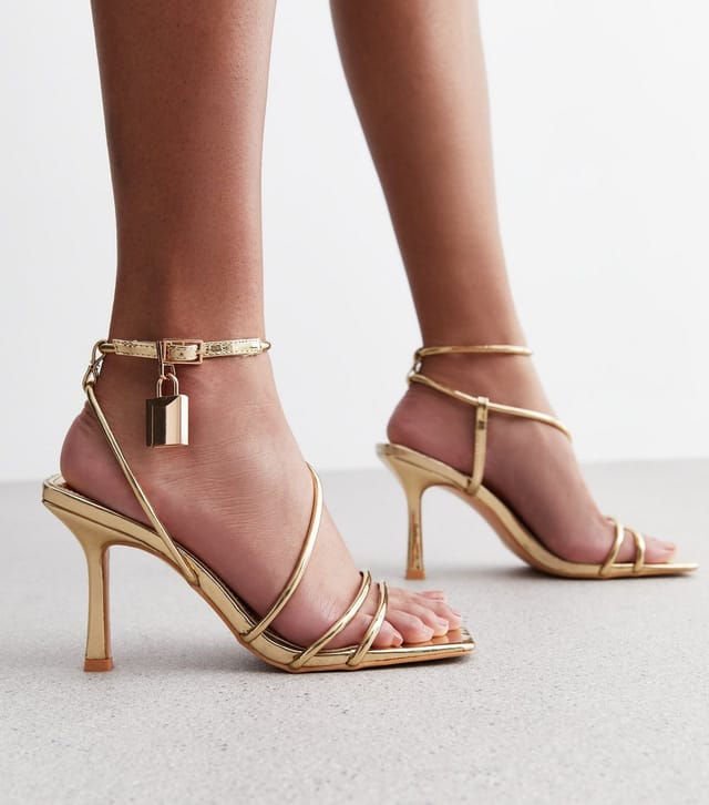 Public Desire Women's Gold Strappy Stiletto Heel Sandals Public Desire New Look - 2