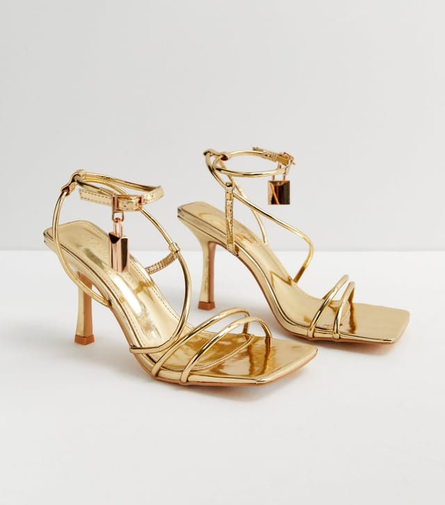 Public Desire Women's Gold Strappy Stiletto Heel Sandals Public Desire New Look - 3