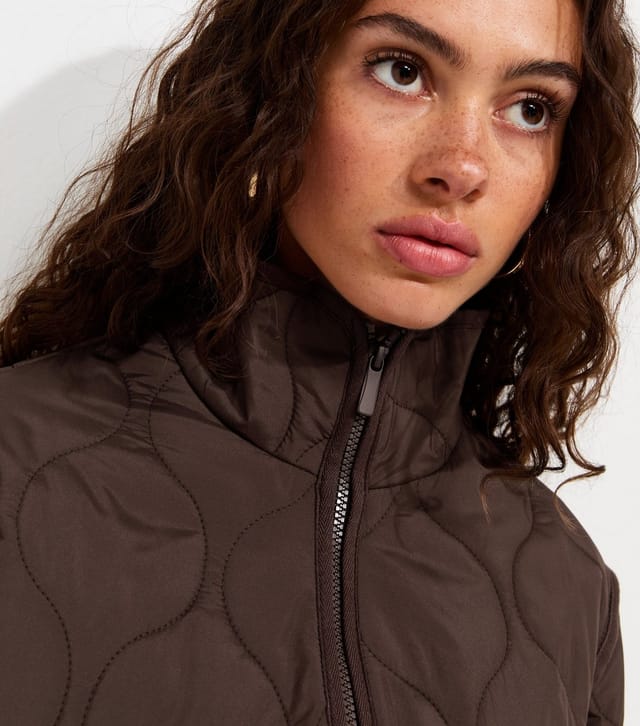 New Look Women's Dark Brown Quilted High Neck Jacket New Look - 3