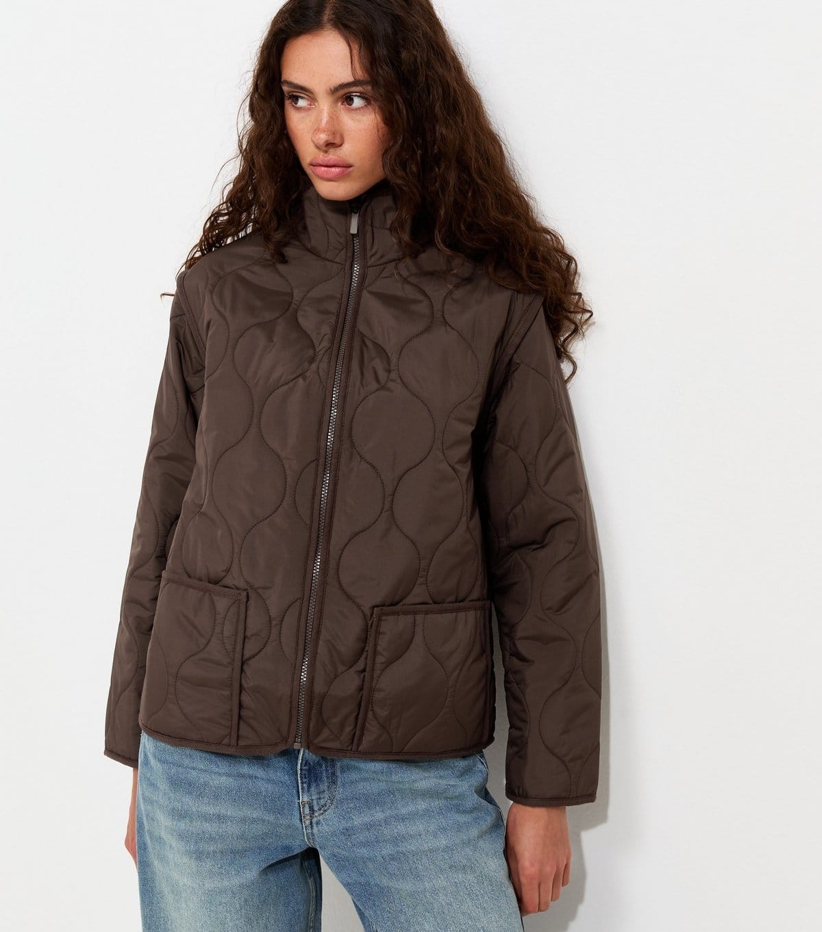 New Look Women's Dark Brown Quilted High Neck Jacket New Look - 4