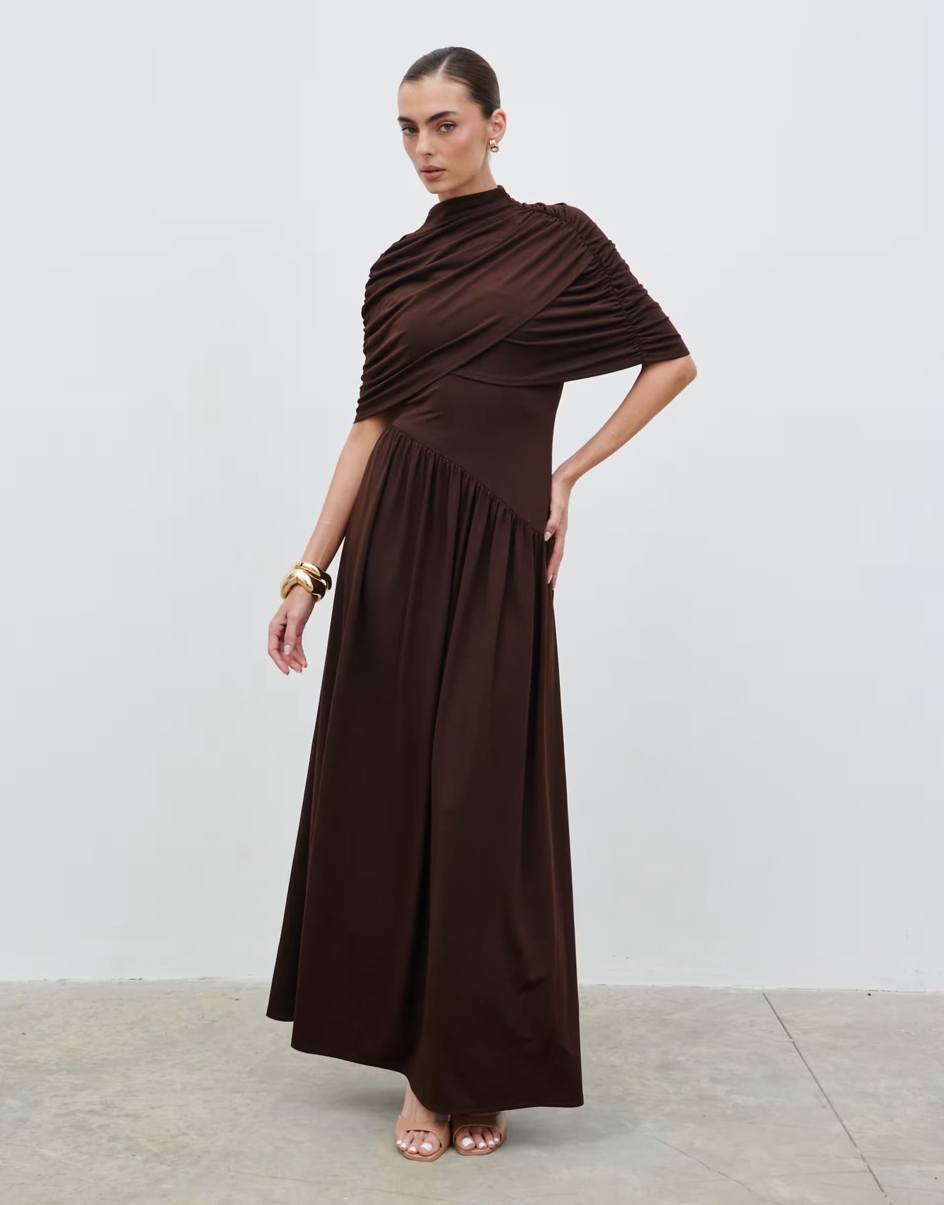 ASOS Pretty Lavish stretch draped wrap maxi dress in brown