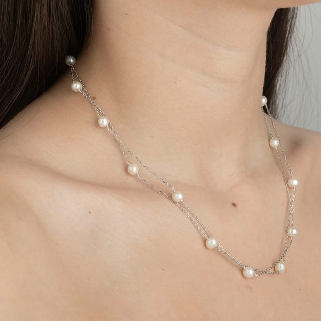 Gold Trip Gold Trip Women's Layered Pearl Satellite Necklace in Silver - 2