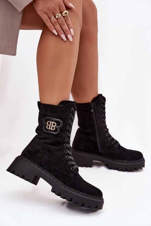 Love Lace Love Lace Women's Urban Worker Boots with Zip Closure & Insulated Lining in Black - 3