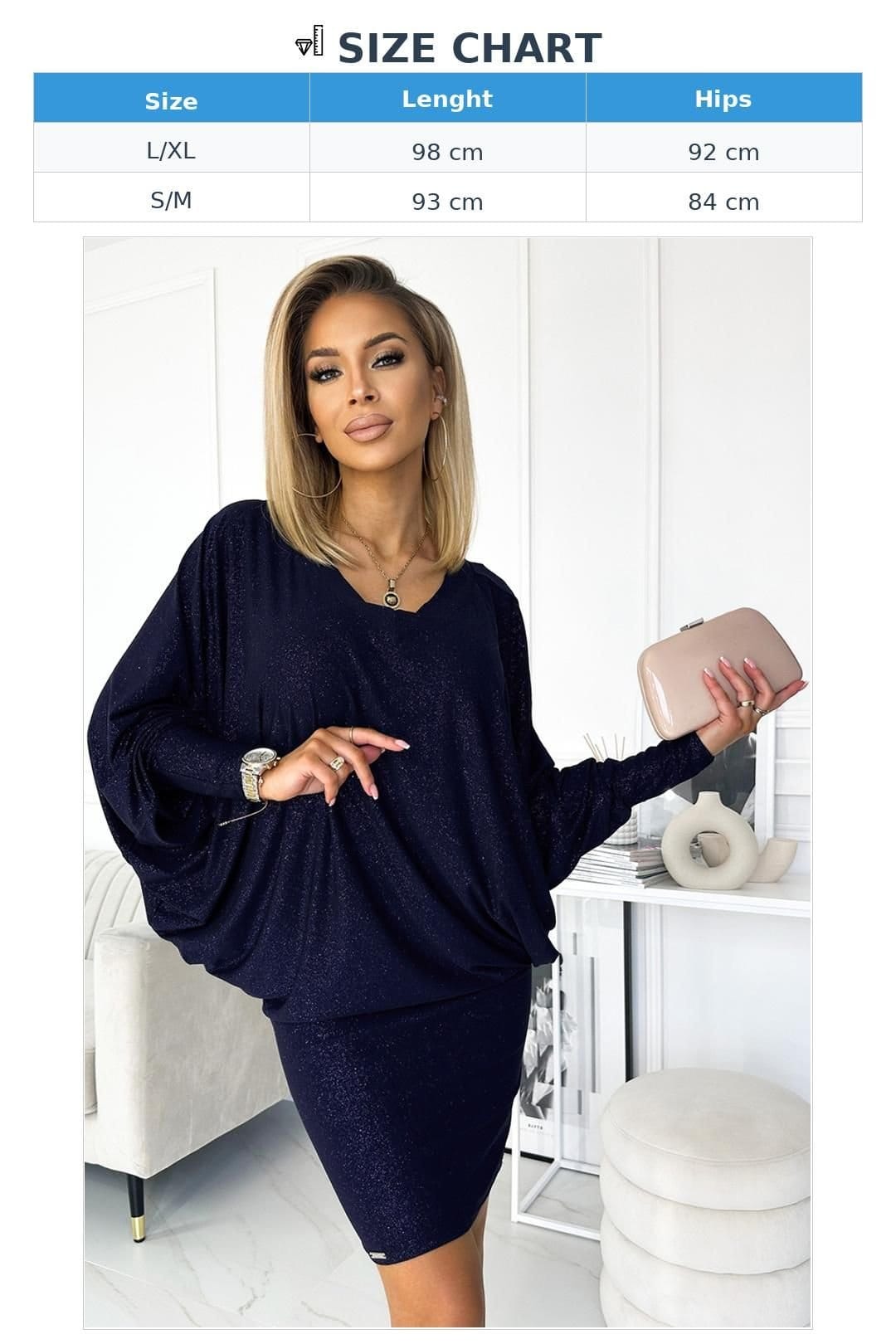 Love Lace Love Lace Women's Glitter Elastic Batwing Evening Dress in Blue - 4