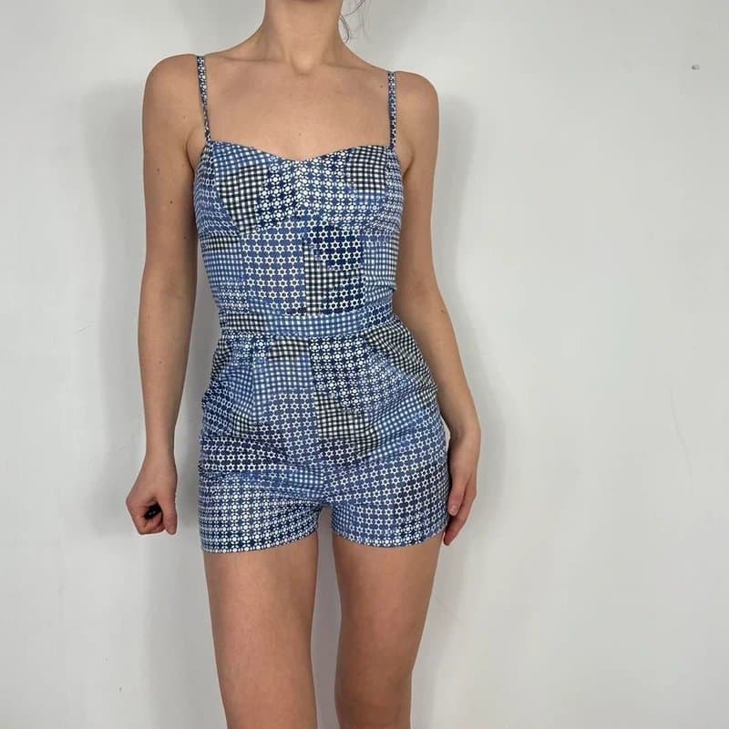 Topshop Baby blue play suit with 90’s pattern