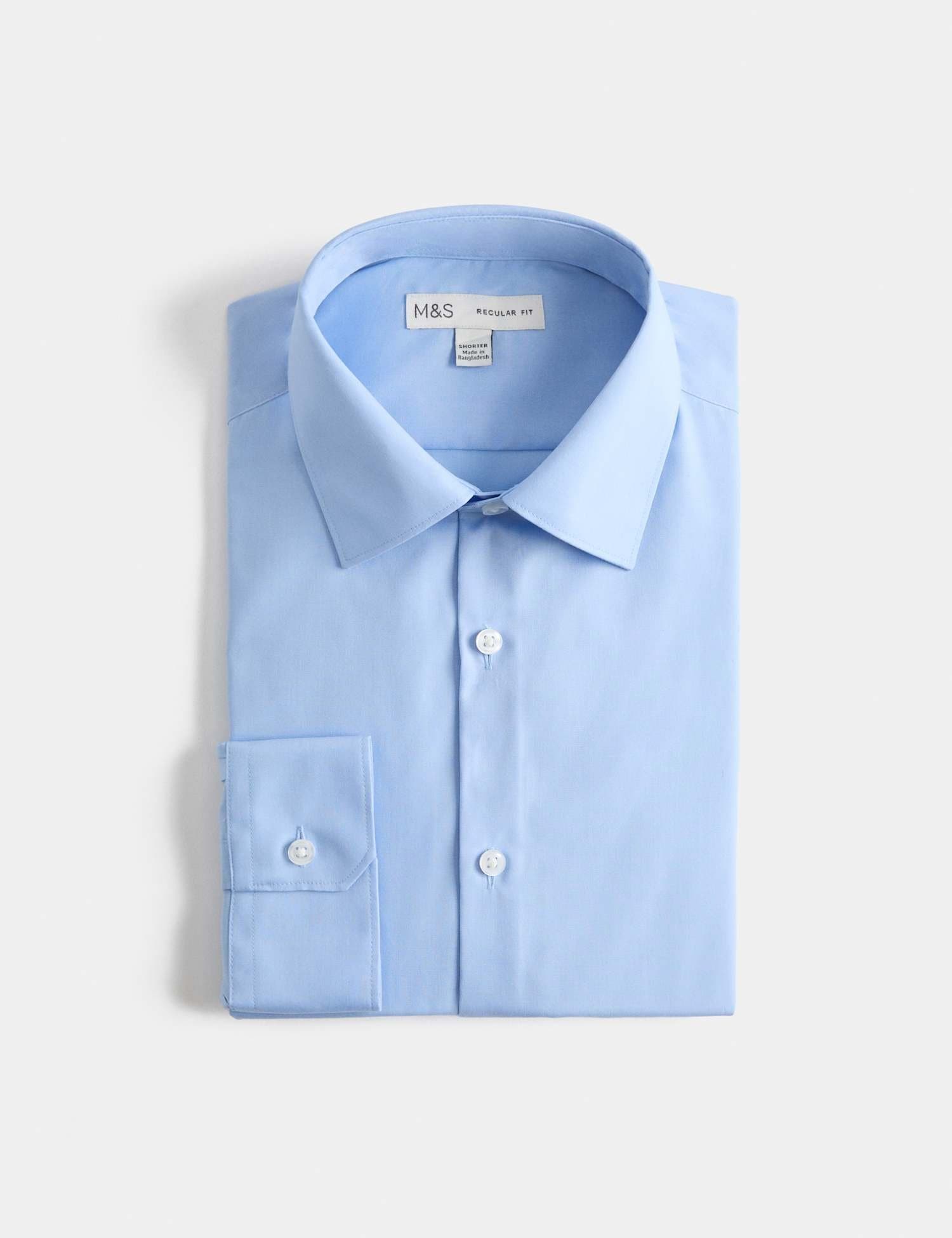 Marks & Spencer M&S Regular Fit 2 Inch Shorter Cotton Blend Shirt Mid Blue