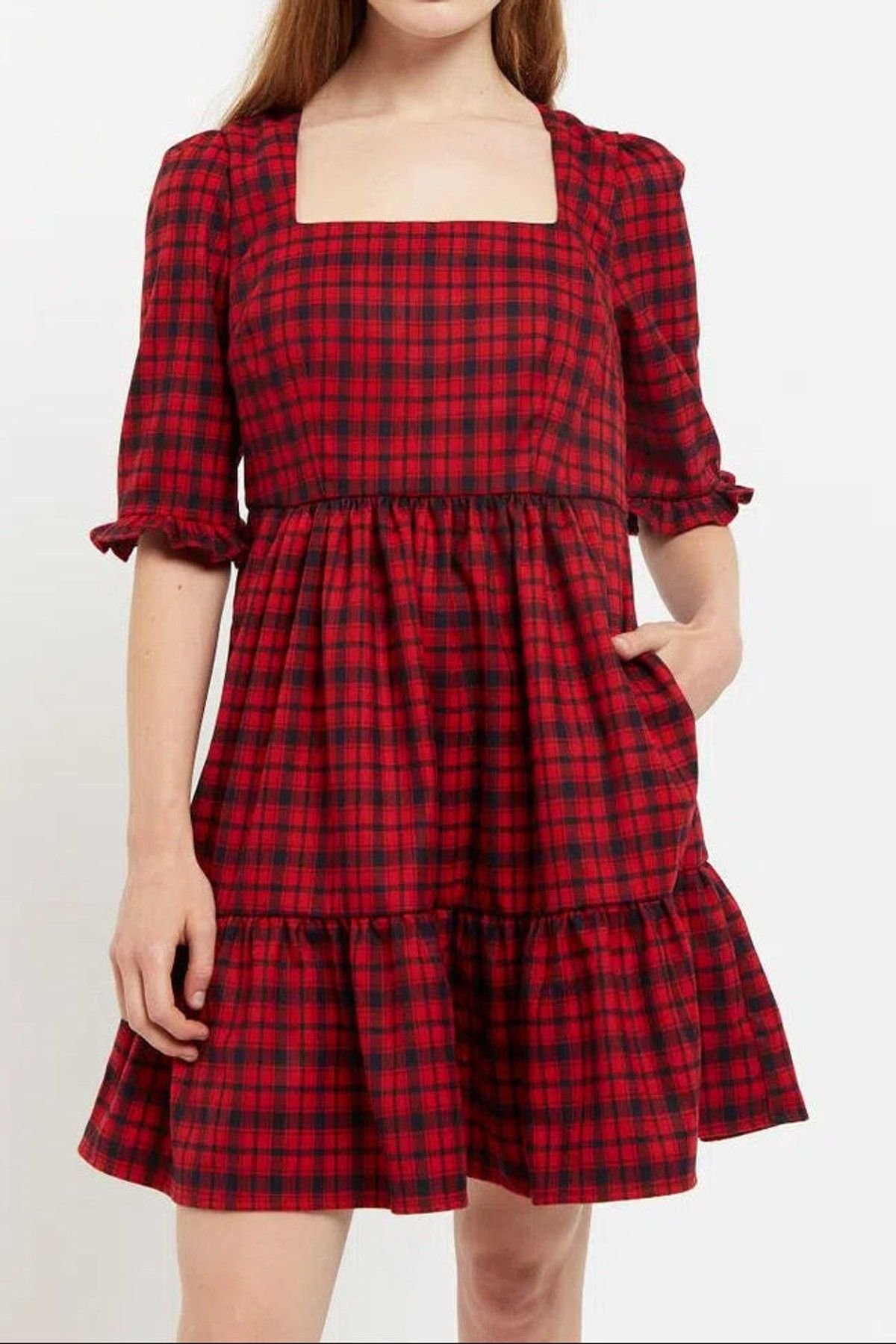 Louche Louche Women's Sassa Winter Gingham Tiered Mini Dress in Red & Black - 2