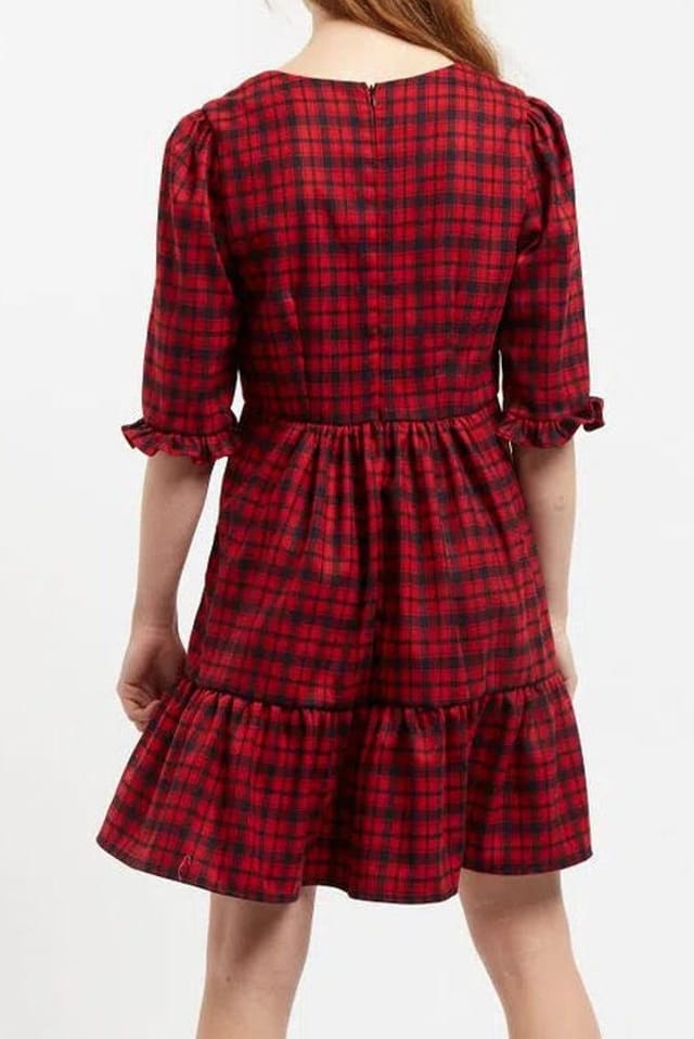 Louche Louche Women's Sassa Winter Gingham Tiered Mini Dress in Red & Black - 3