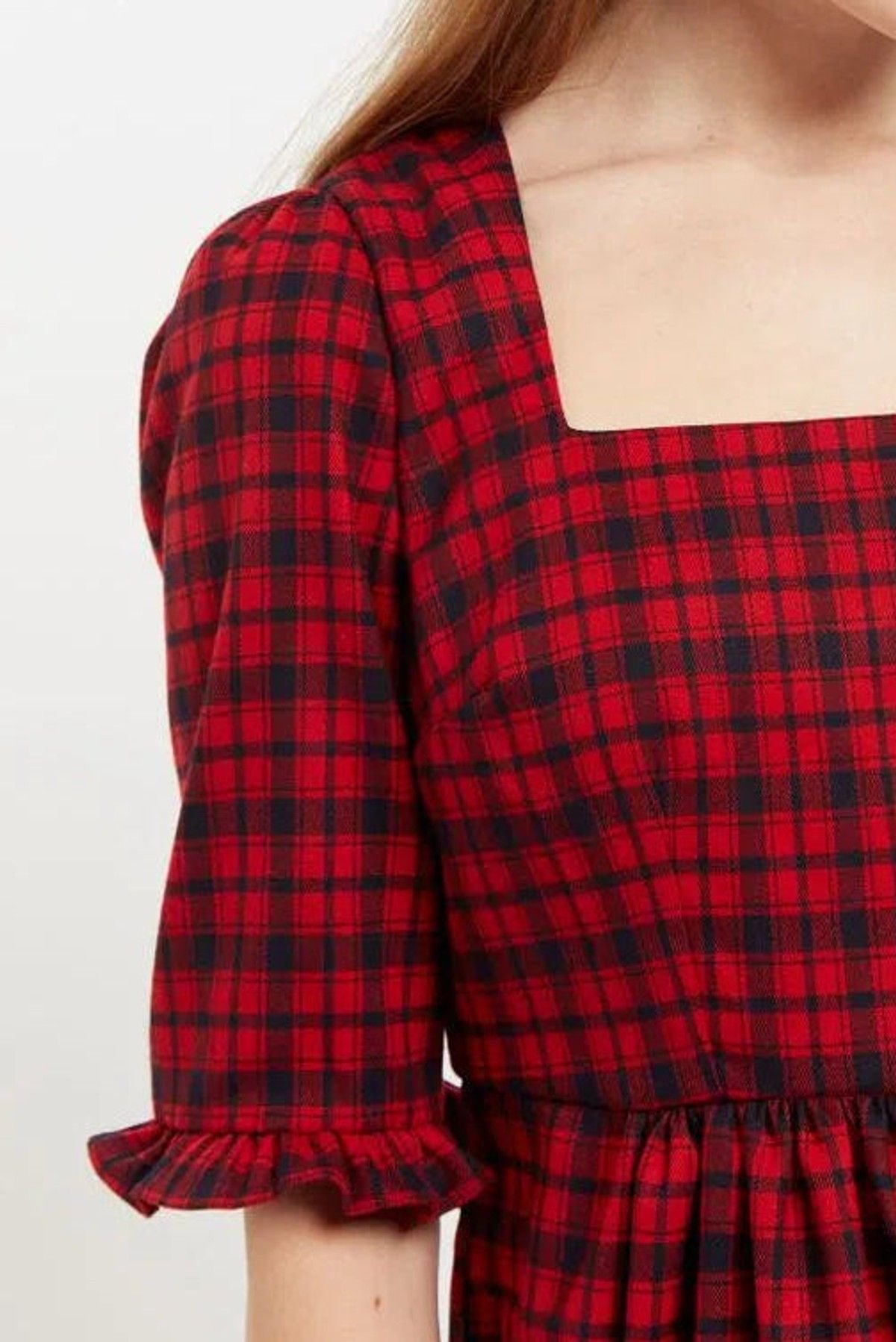 Louche Louche Women's Sassa Winter Gingham Tiered Mini Dress in Red & Black - 4