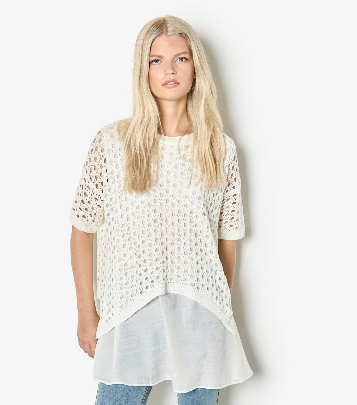 Apricot Women's White Mesh Layer Open Knit Tunic Top Apricot New Look