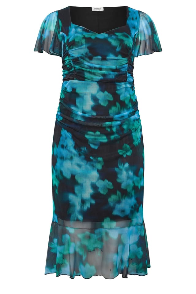Yours Yours Women's Blur Print Gathered Midi Dress in Teal - 2
