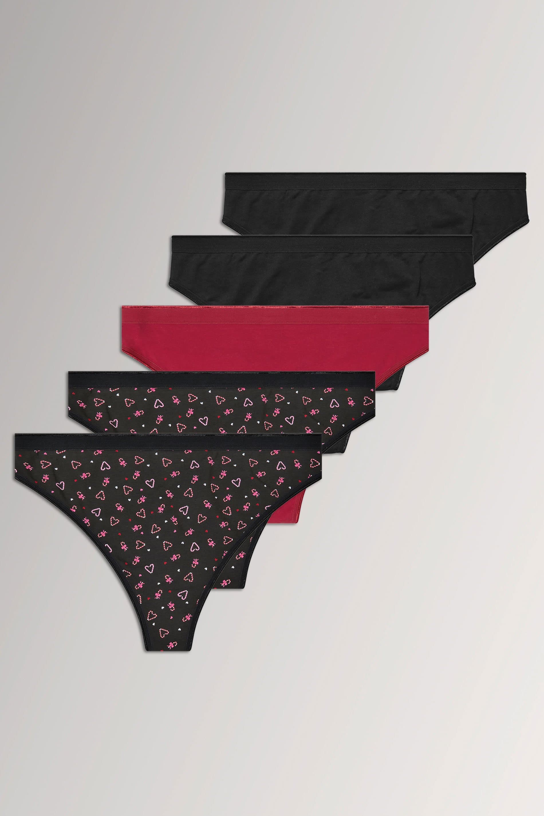 Yours 5 Pack Plus Size Black Candy Cane Thongs