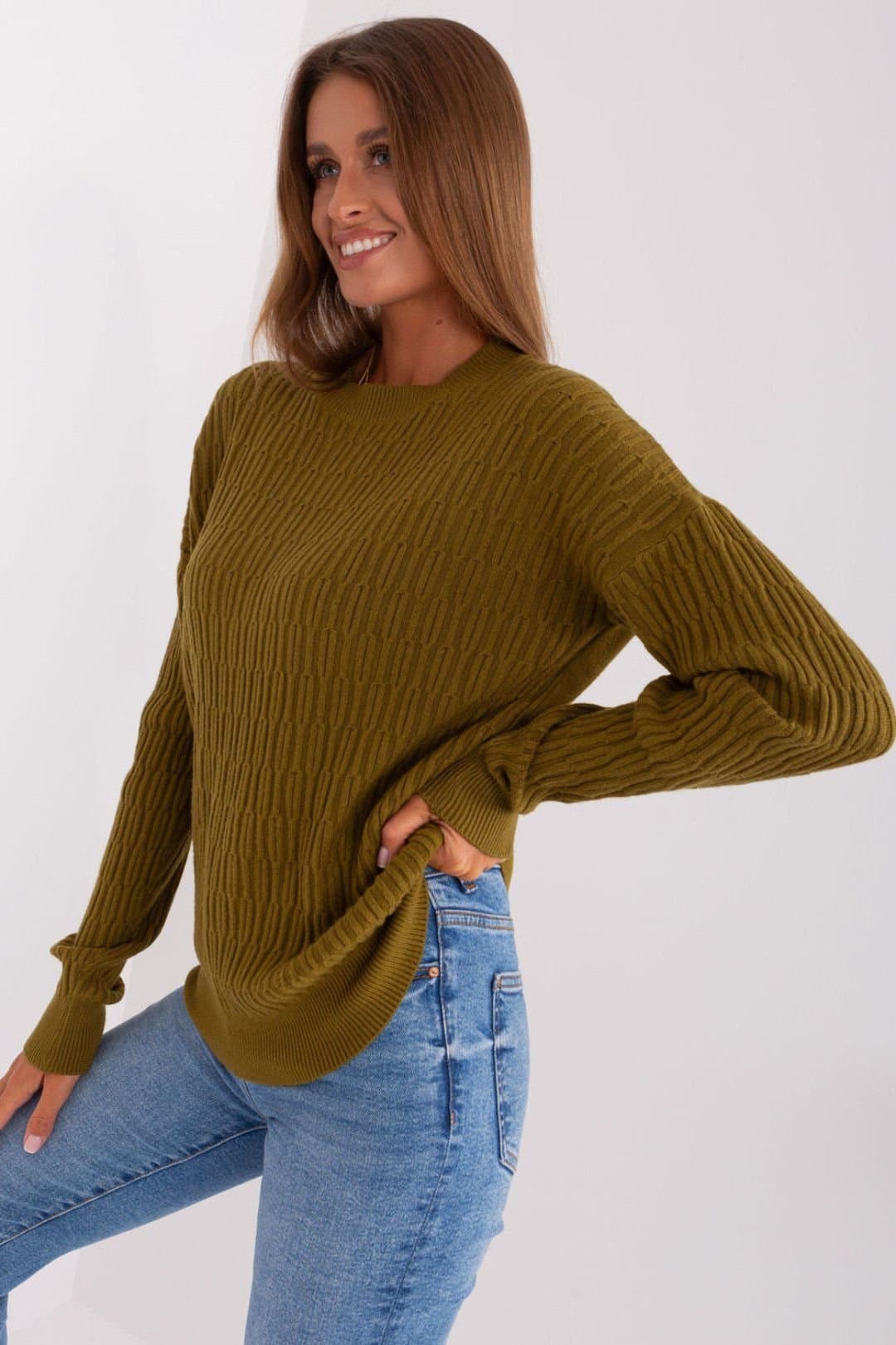 Love Lace Love Lace Women's Variegated Texture Round Neck Long Sleeve Sweater Style 185718 in Green