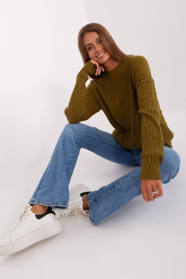 Love Lace Love Lace Women's Variegated Texture Round Neck Long Sleeve Sweater Style 185718 in Green - 2