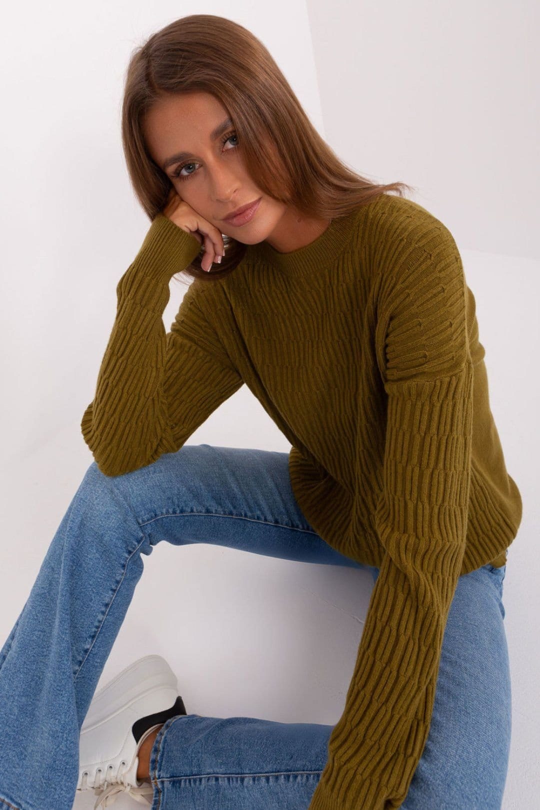 Love Lace Love Lace Women's Variegated Texture Round Neck Long Sleeve Sweater Style 185718 in Green - 4