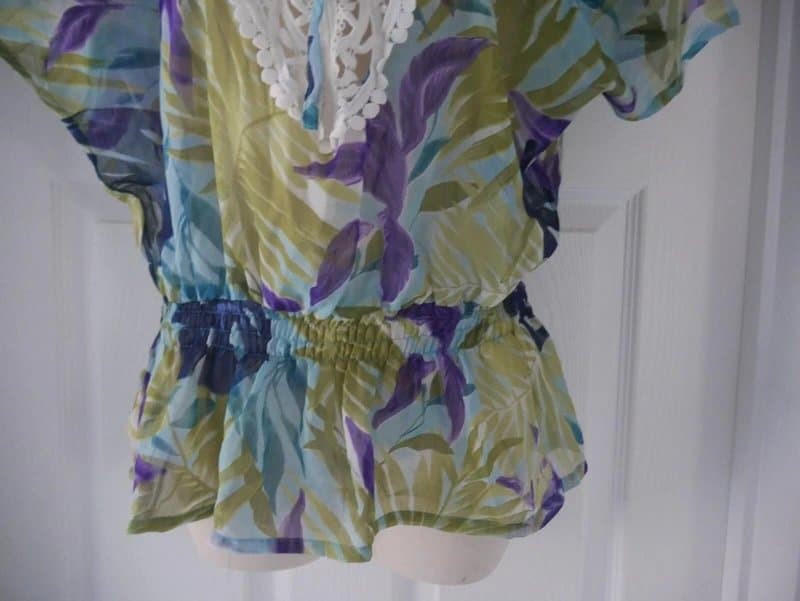 Carbon Carbon Blouse Ladies Size 14 Green Floral Leaf Crochet Neck Chiffon Top Summer