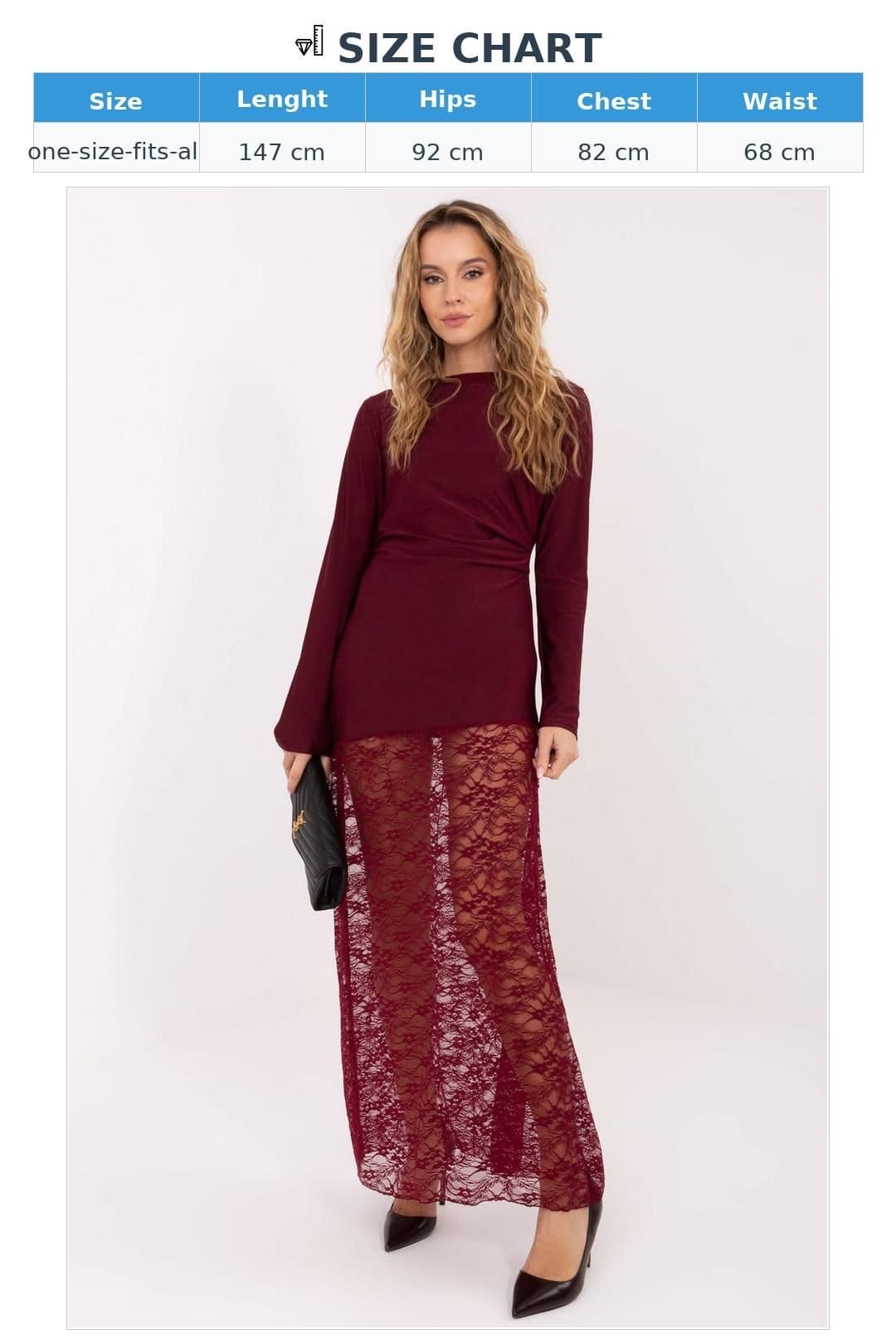 Love Lace Love Lace Women's Elegant Maxi Pencil Dress with Lace Hem in Wine - 4