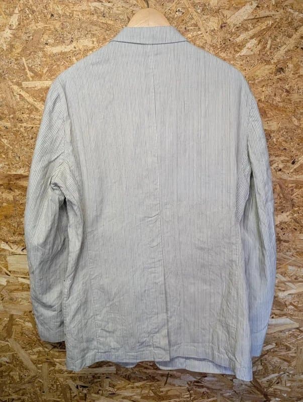 oviesse Oviesse Linen Blazer Men Medium 40 Cream Beige Striped Button Front Lined Cotton