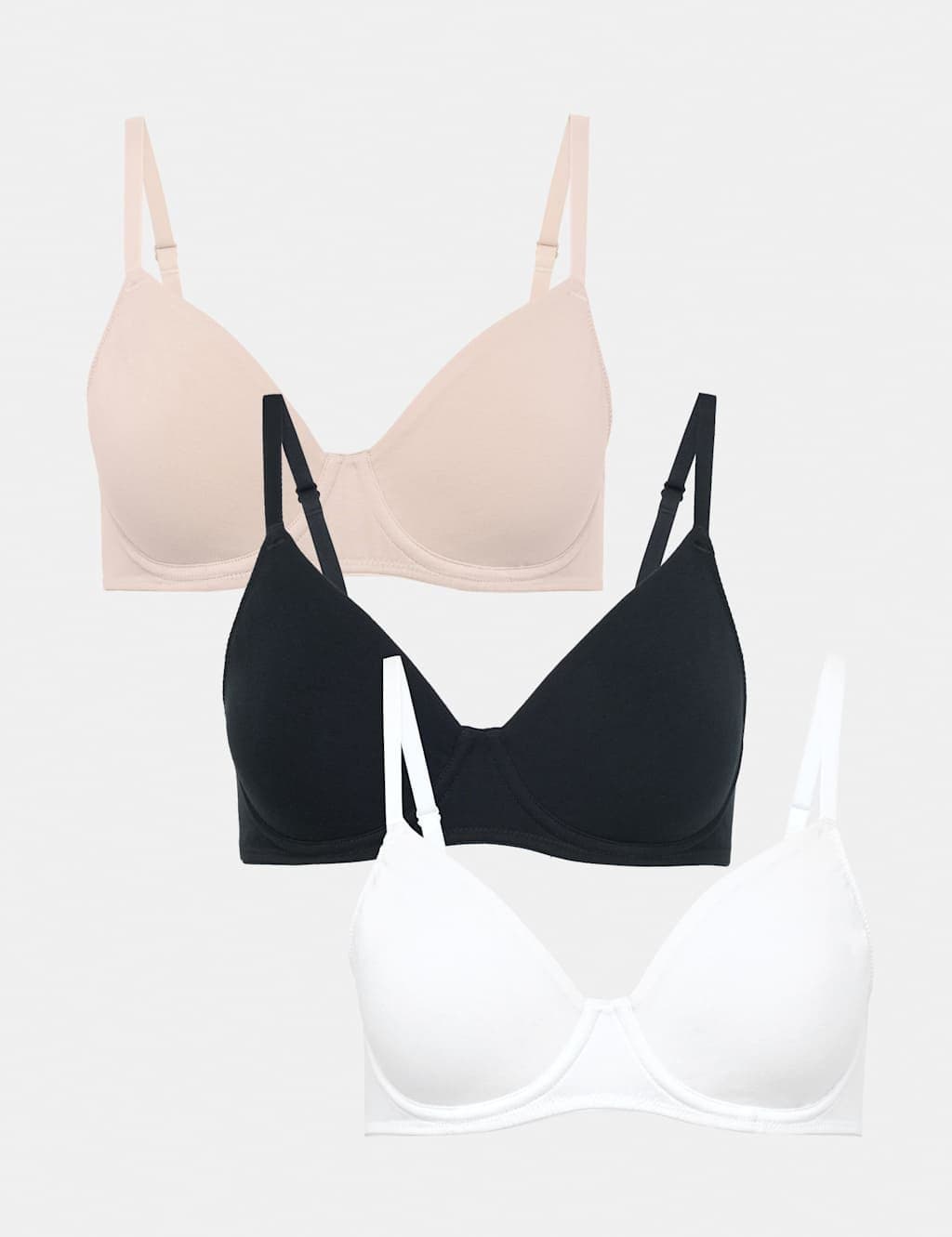 Marks & Spencer M&S 3 Pack Cotton Rich Wired Full Cup Bras (A-E) Black Mix