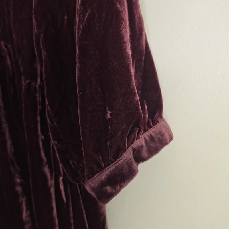 Monsoon white stuff lucy velvet V Neck Midi plum dress Size 14 Petite