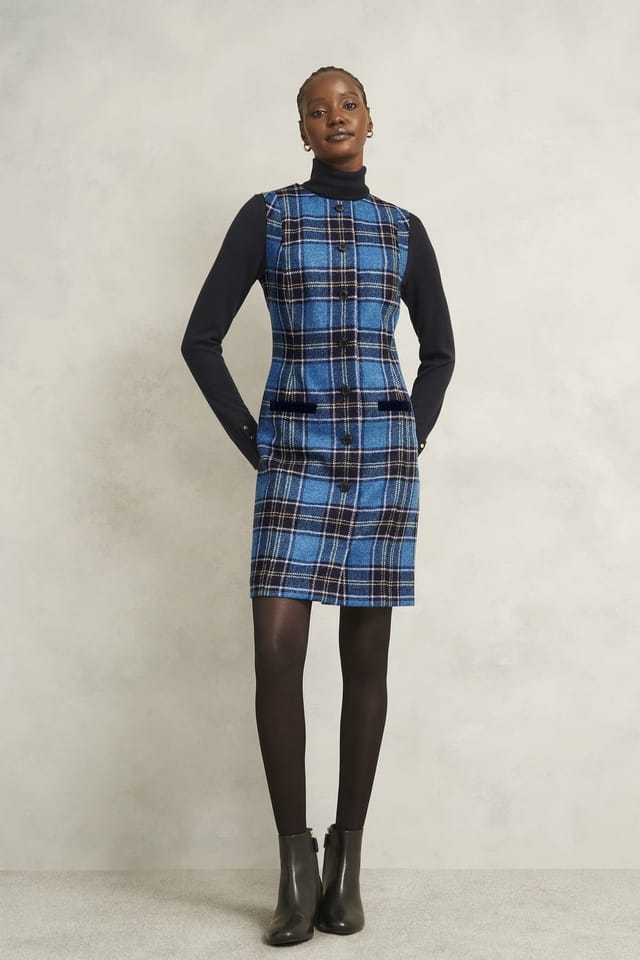 Hobbs London Hobbs London Women's Joella Checked Dress in Mid Blue - 3