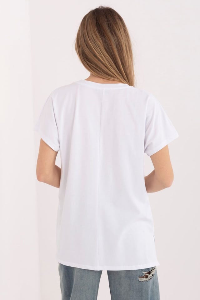 Love Lace Love Lace Women's Casual Cotton Elastane T-Shirt with Slits in White - 3