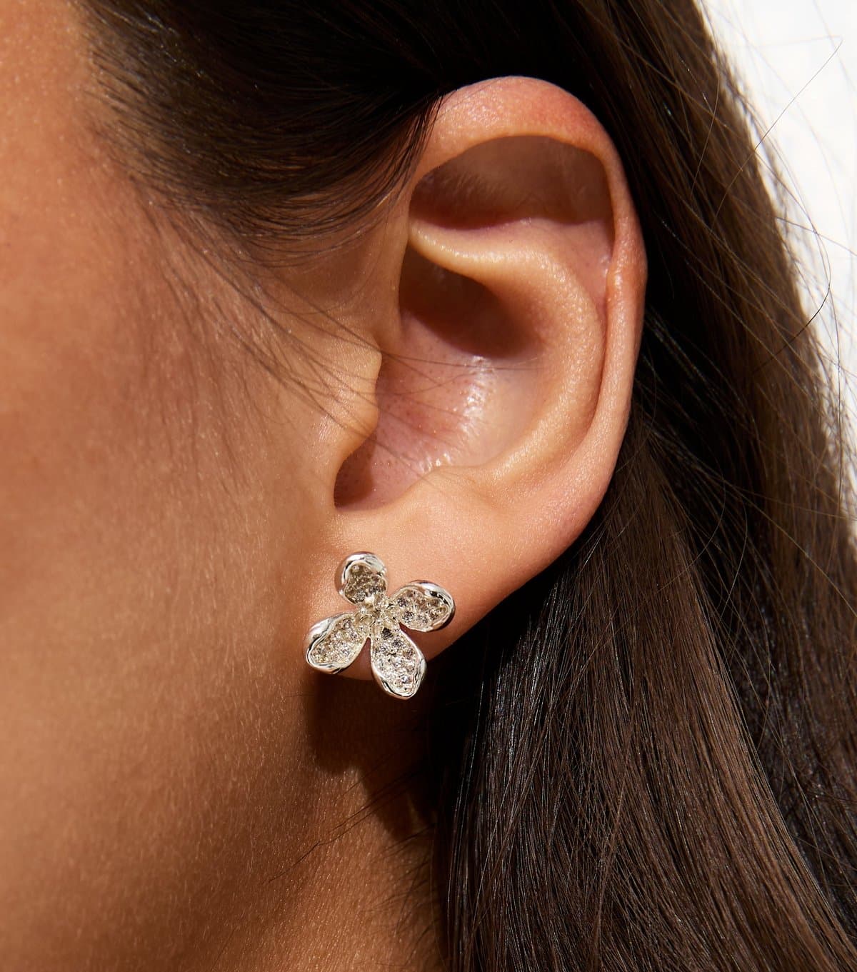 New Look Silver Tone Oversized Flower Stud Earrings New Look